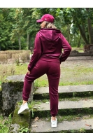 Welurowy komplet dresowy rozpinany z kapturem bordo